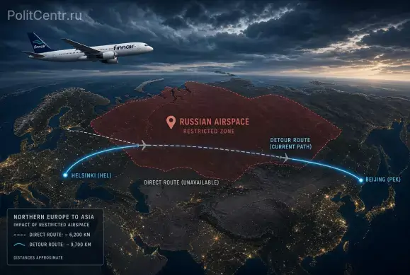 Глава Finnair пожаловался на потерю российского неба: маршруты в Азию стали значительно длиннее
